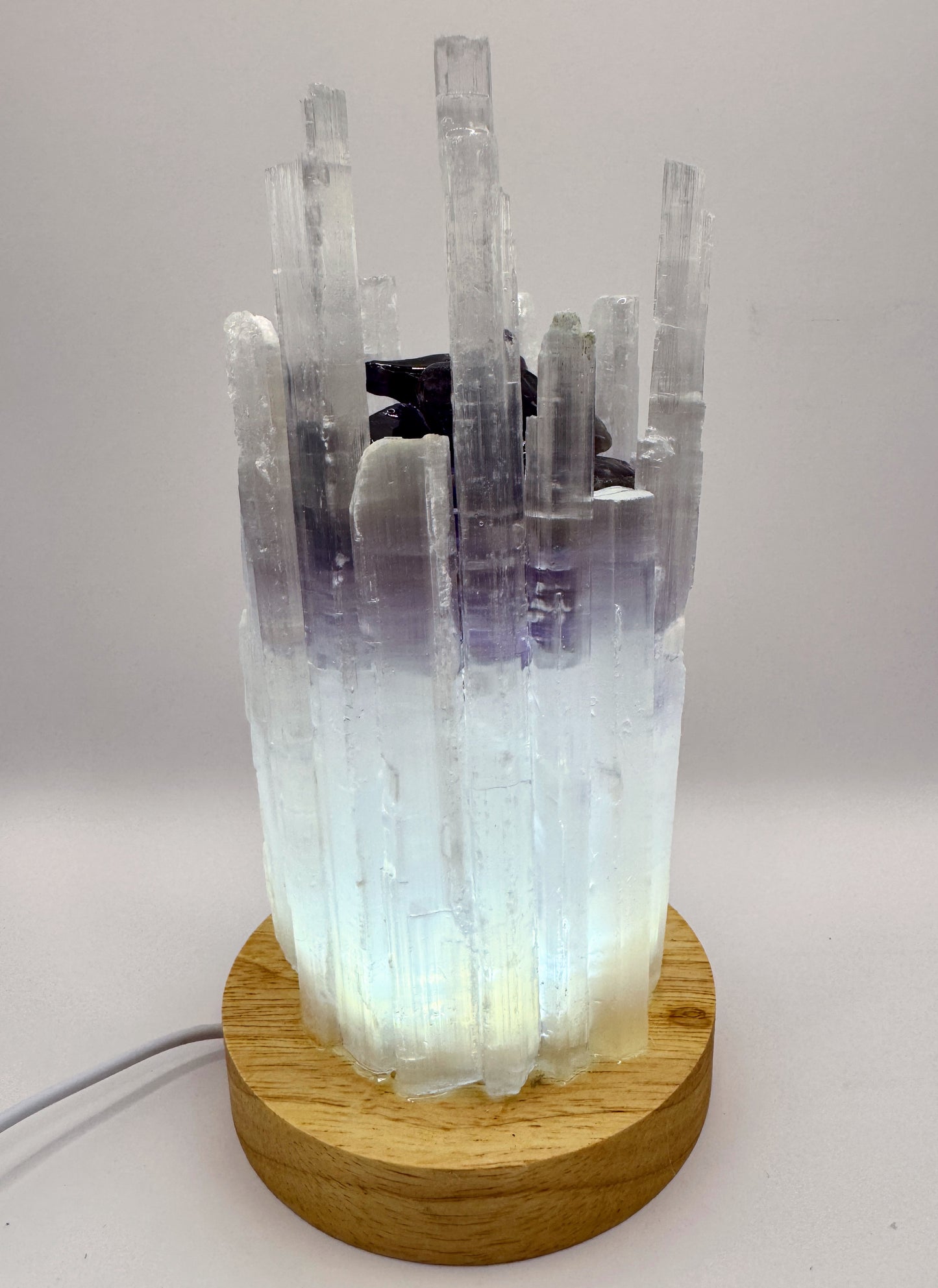 Selenite Lamp Amethyst 10cm Base
