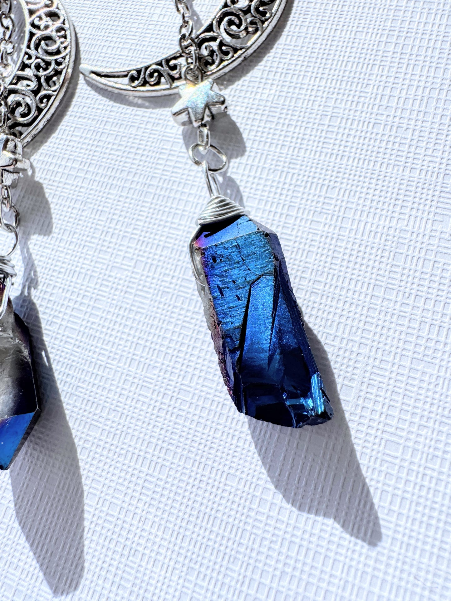 Crescent moon with titanium Aura earrings