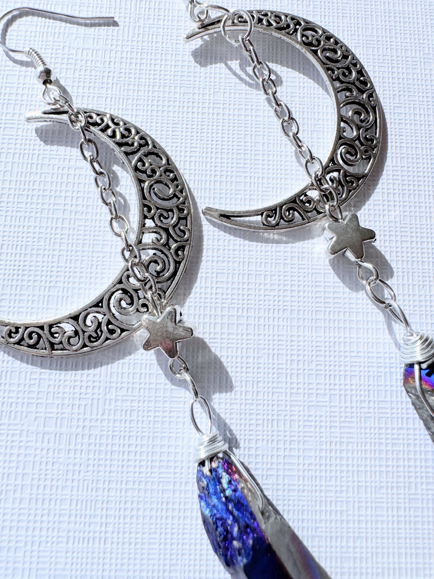 Crescent moon with titanium Aura earrings