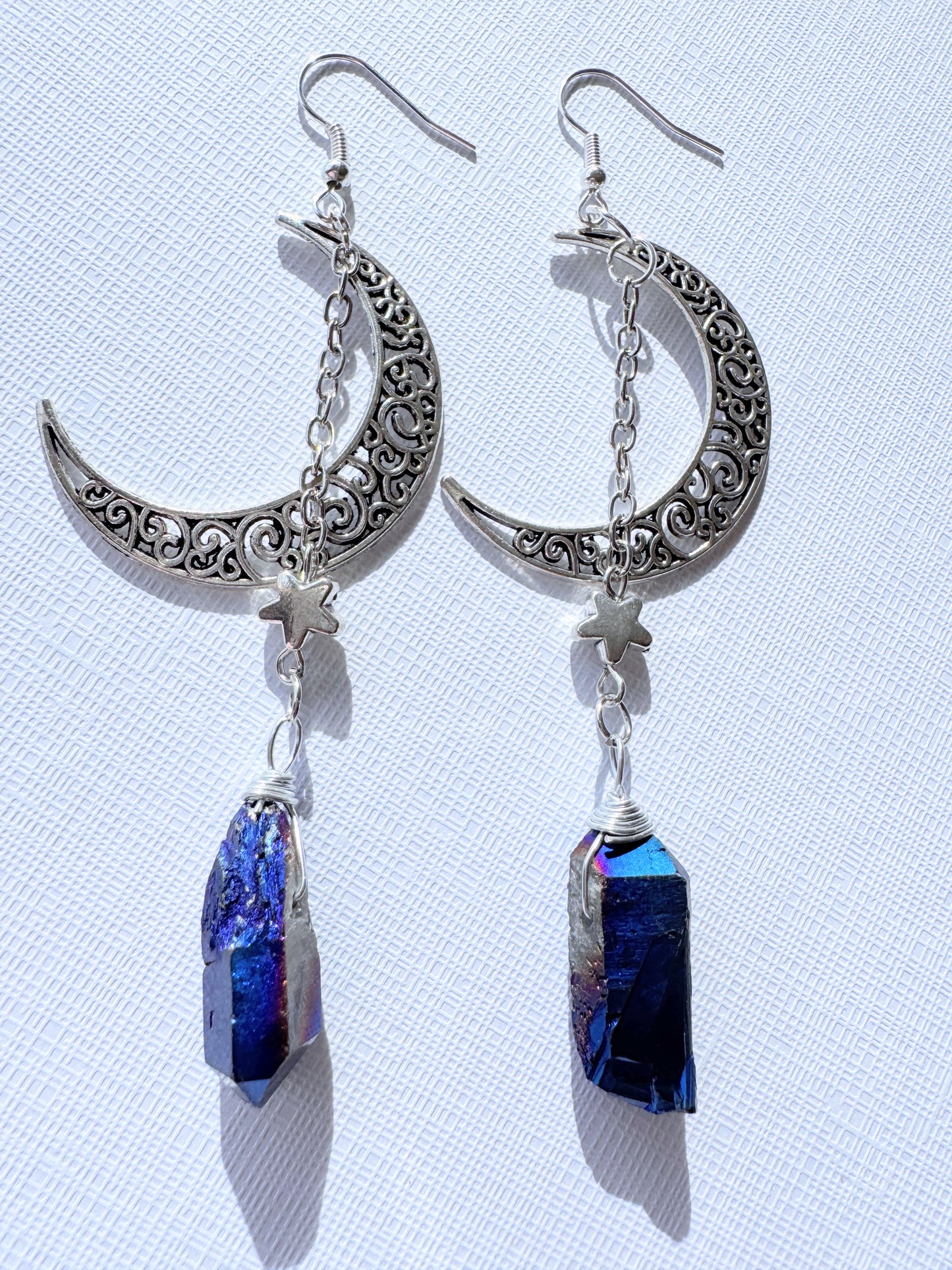 Crescent moon with titanium Aura earrings