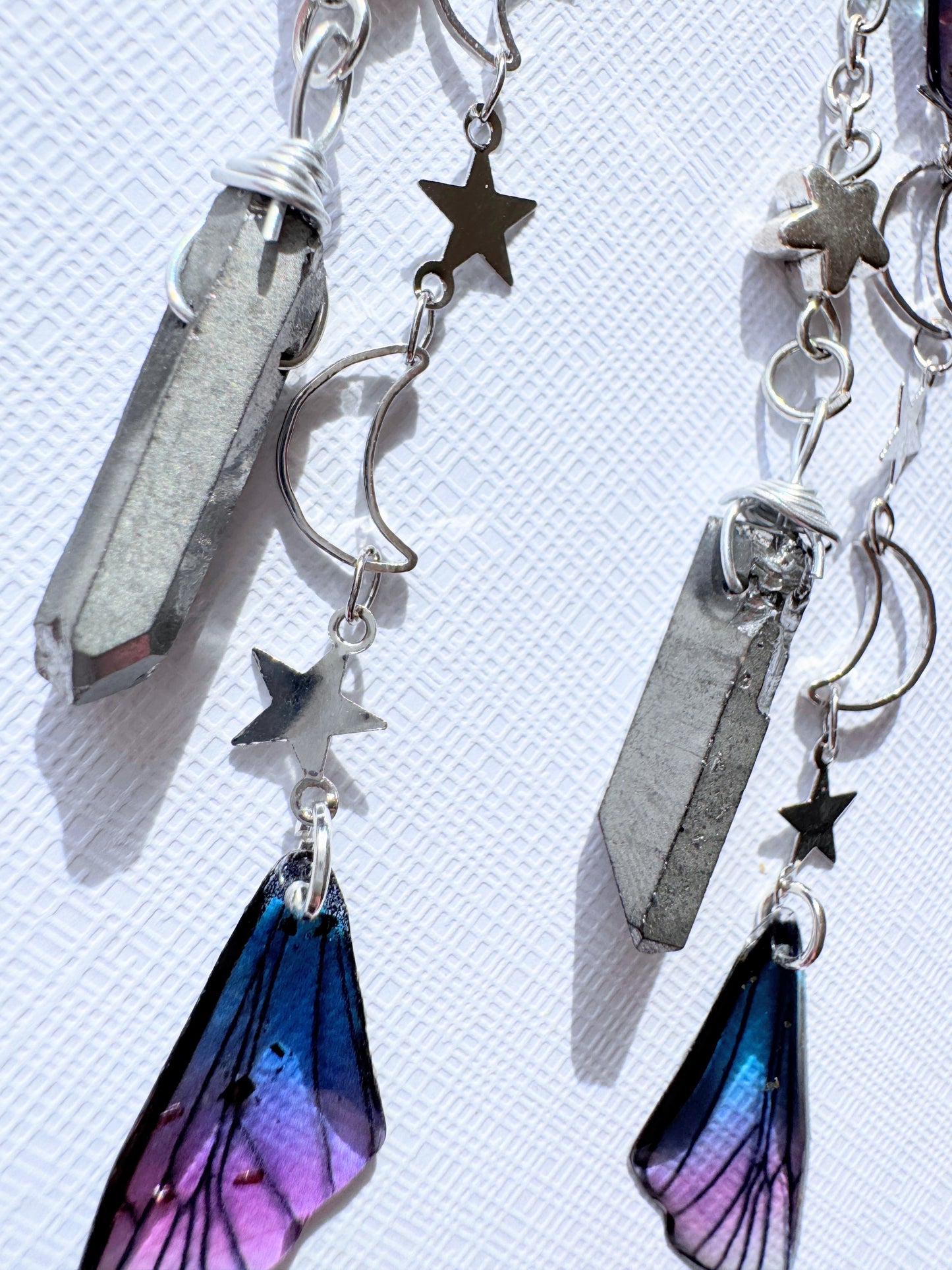Celestial fairy earrings with silver quartz earrings