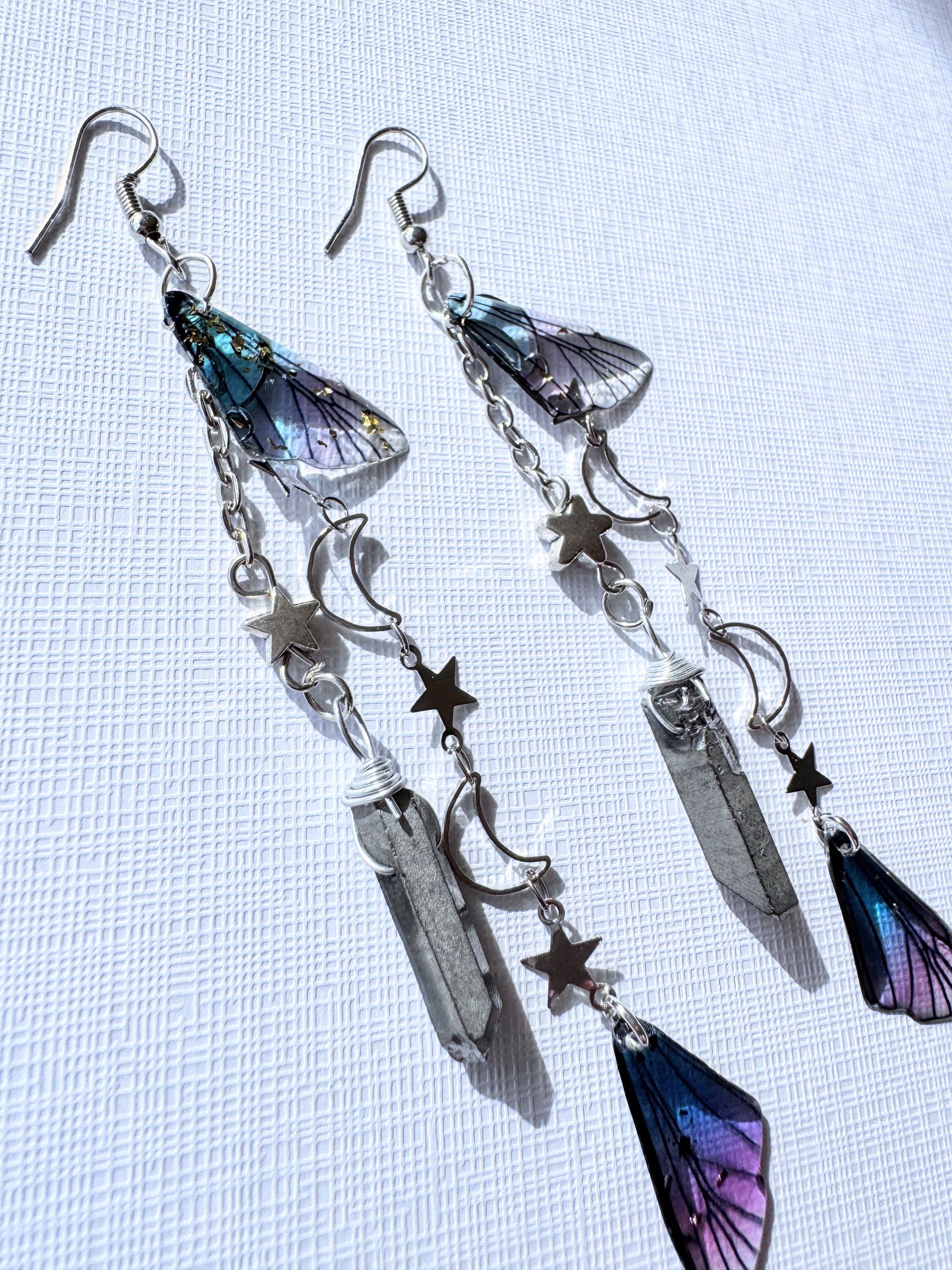 Celestial fairy earrings with silver quartz earrings