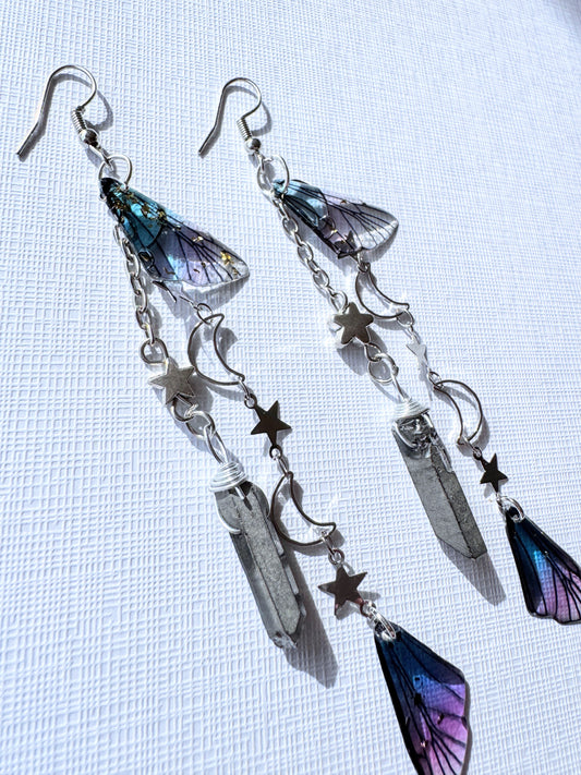 Celestial fairy earrings with silver quartz earrings