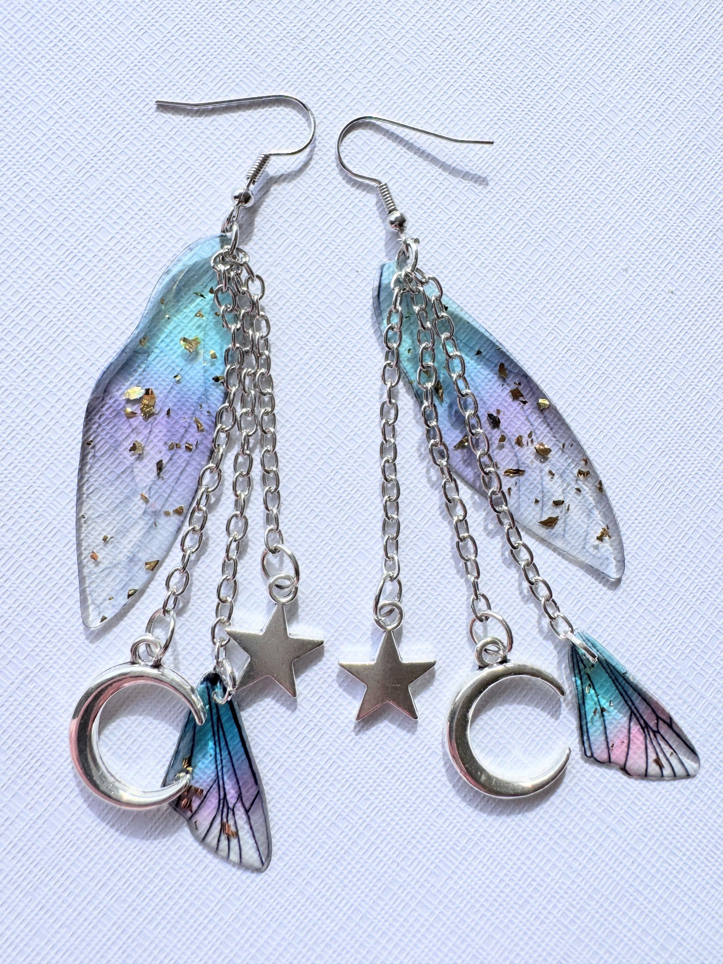 Fairy wings with moon & stars earrings