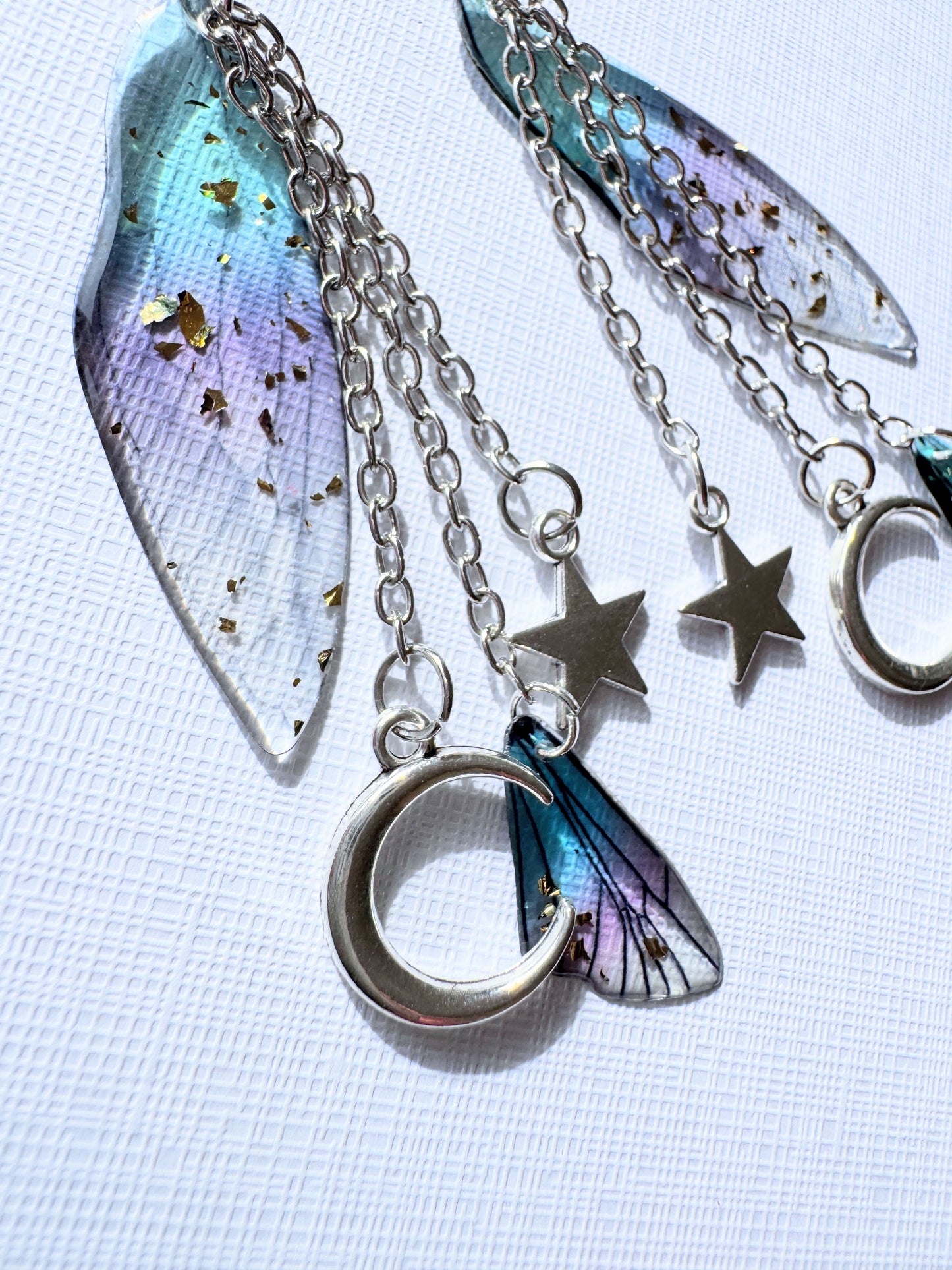 Fairy wings with moon & stars earrings