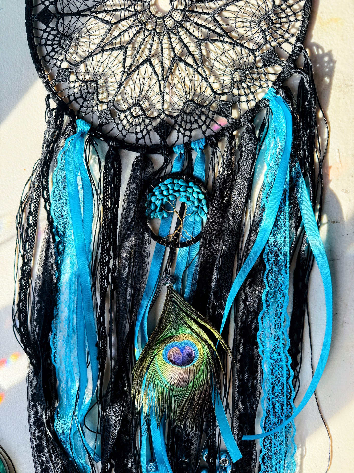 Large Turquoise & Black Dream Catcher