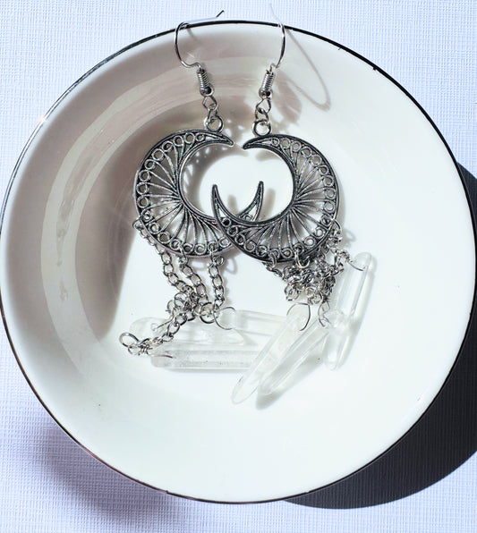 Moon Earrings With Clear Quartz.