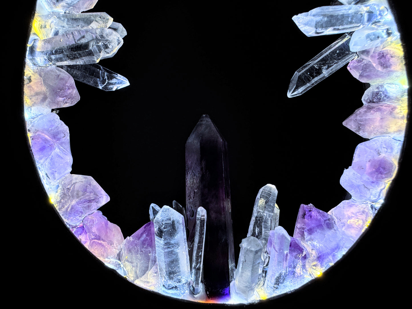 Crystal flame lamp “Fluorite & Flowers”