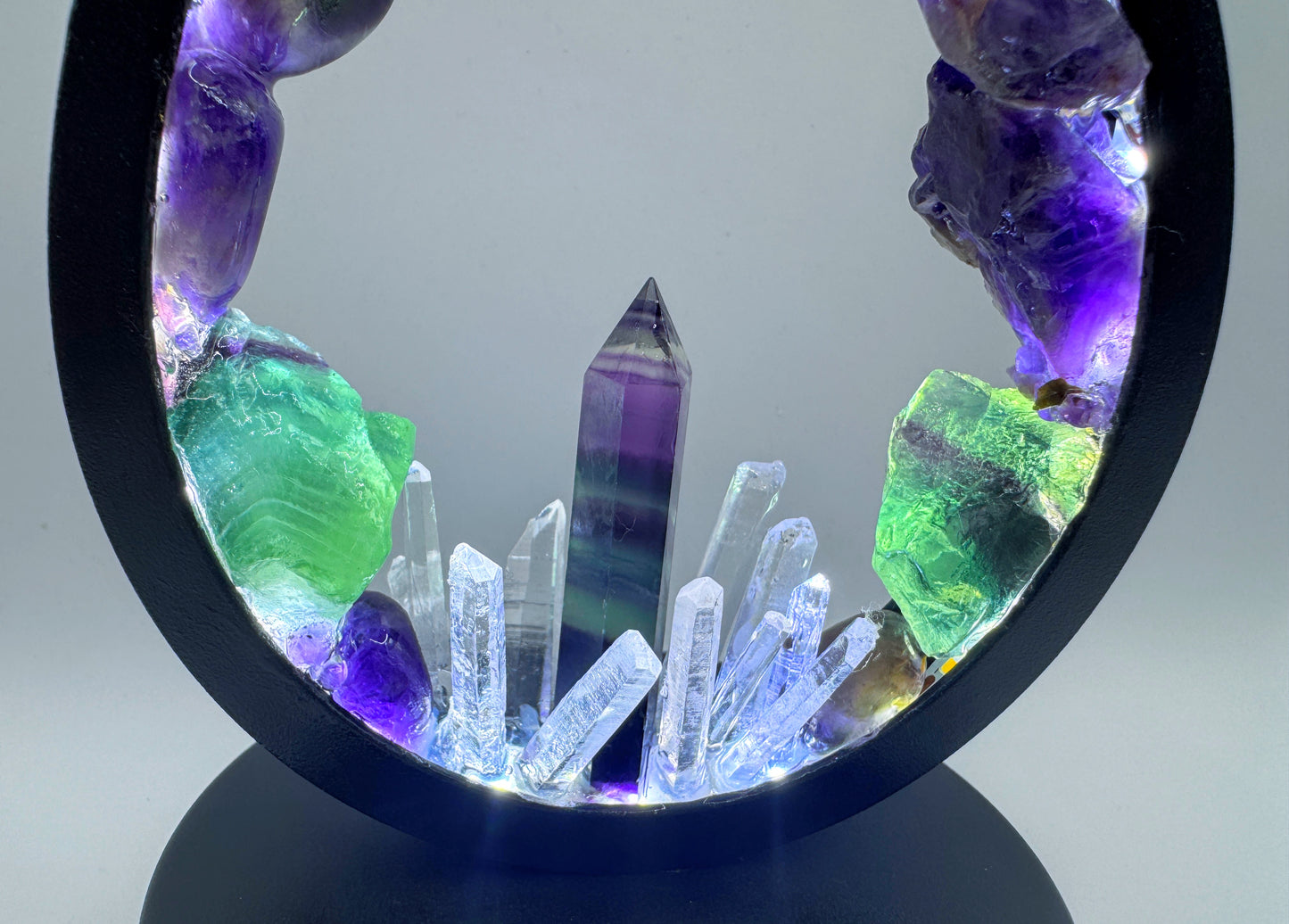 Flame Crystal Lamp “Amethyst Fluorite Fire”