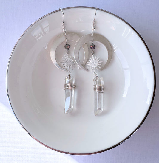 Moon & Sun Aura Quartz Earrings