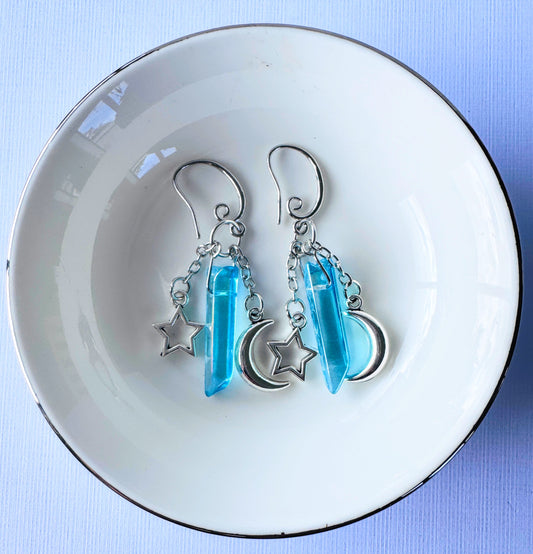 Crystal Star & Moon Earrings