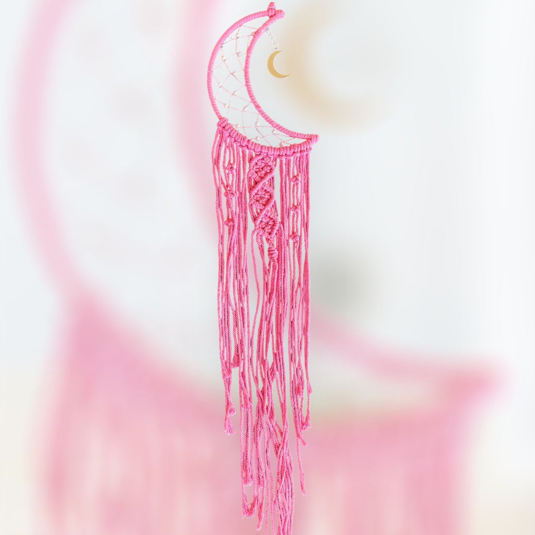 Pink Crescent Moon Macrame Hanger.