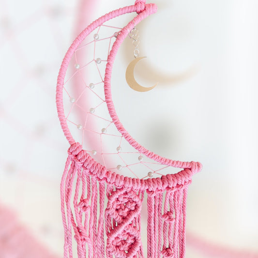 Pink Crescent Moon Macrame Hanger.