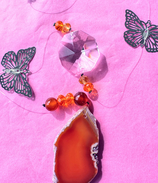 Agate Suncatcher With Butterfly.