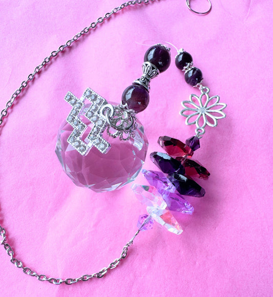 Flower Zodiac Suncatcher with charm.
