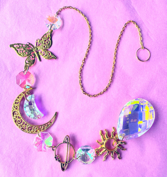 Gold Iridescent Sun & Moon Suncatcher