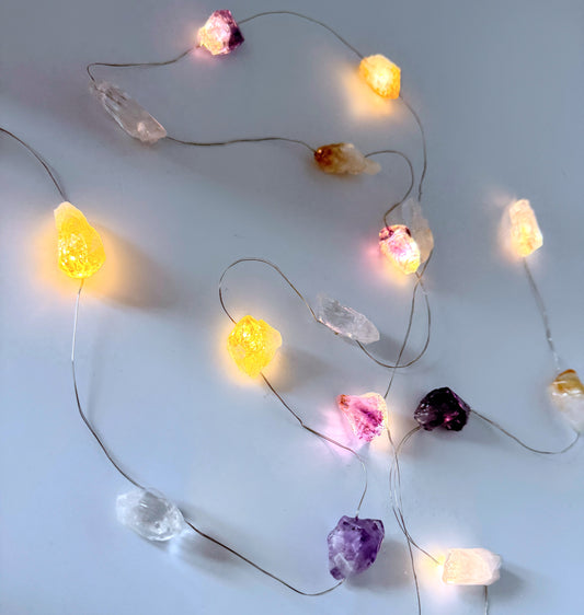 Clear Quartz Amethyst & Citrine Fairy Lights. 2M Warm.