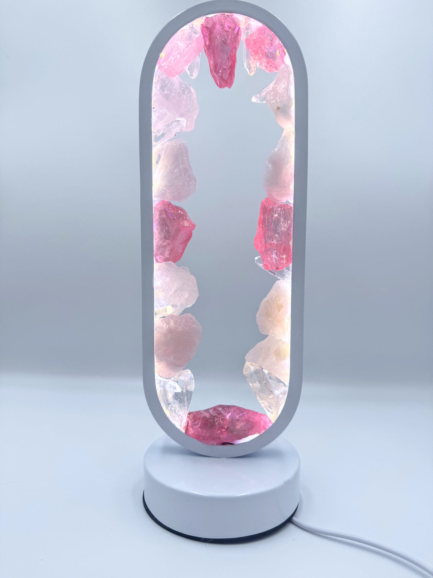 Rose Quartz & Pink Aura Quartz Lamp.(resin coated)