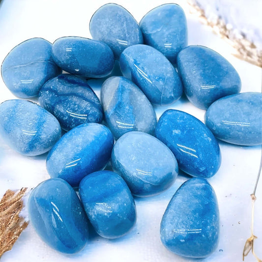 Several small tumbled blue quartz stones. 