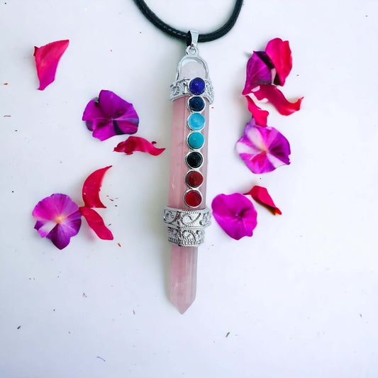Crystal chakra pendant in rose quartz 