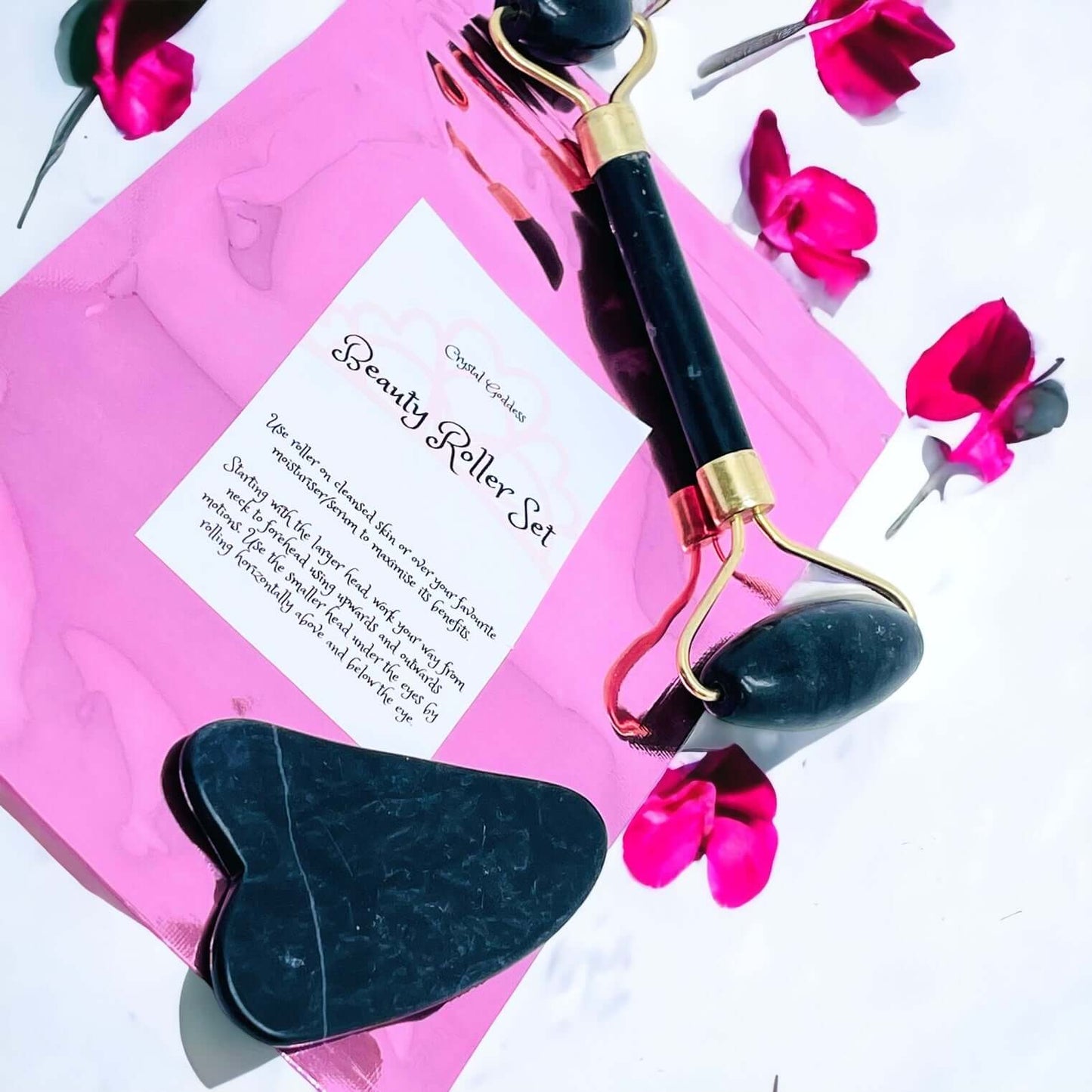 Black Marble Stone Gua sha & face roller set