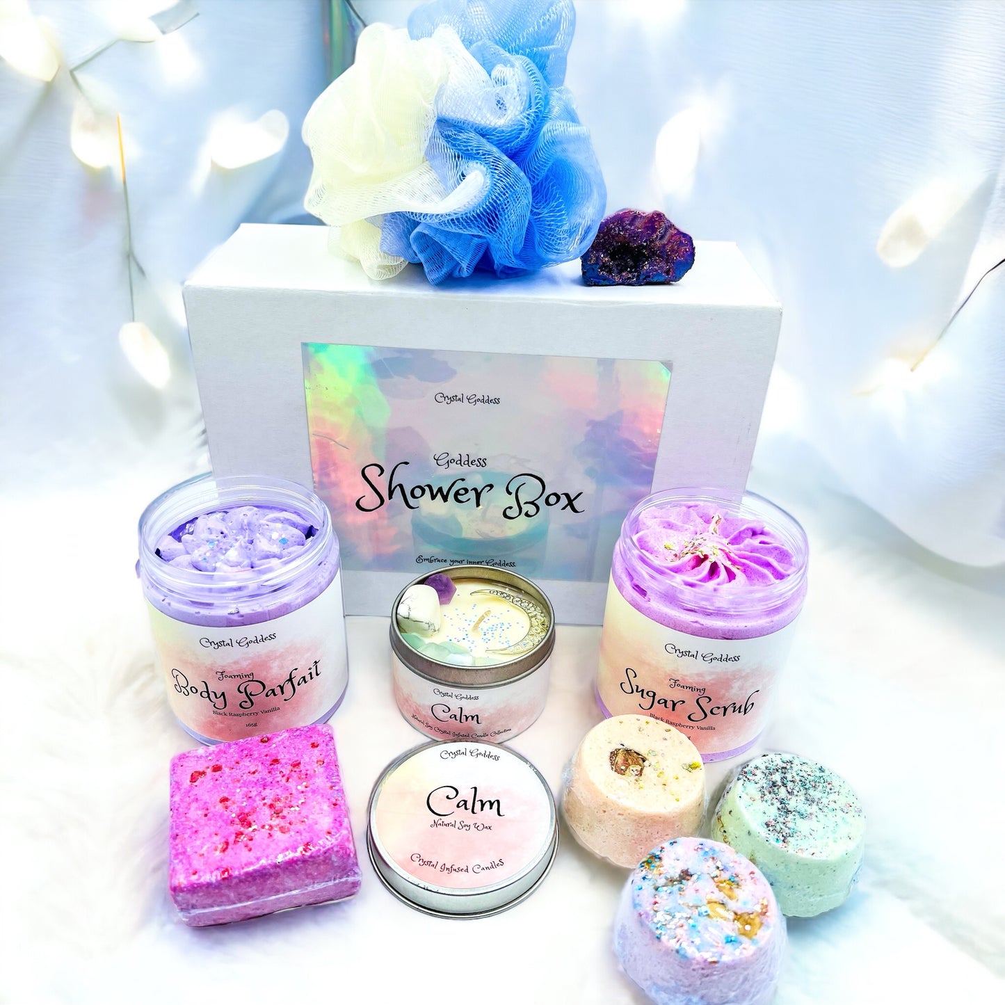 Shower Gift Box With Calm Affirmation Candle