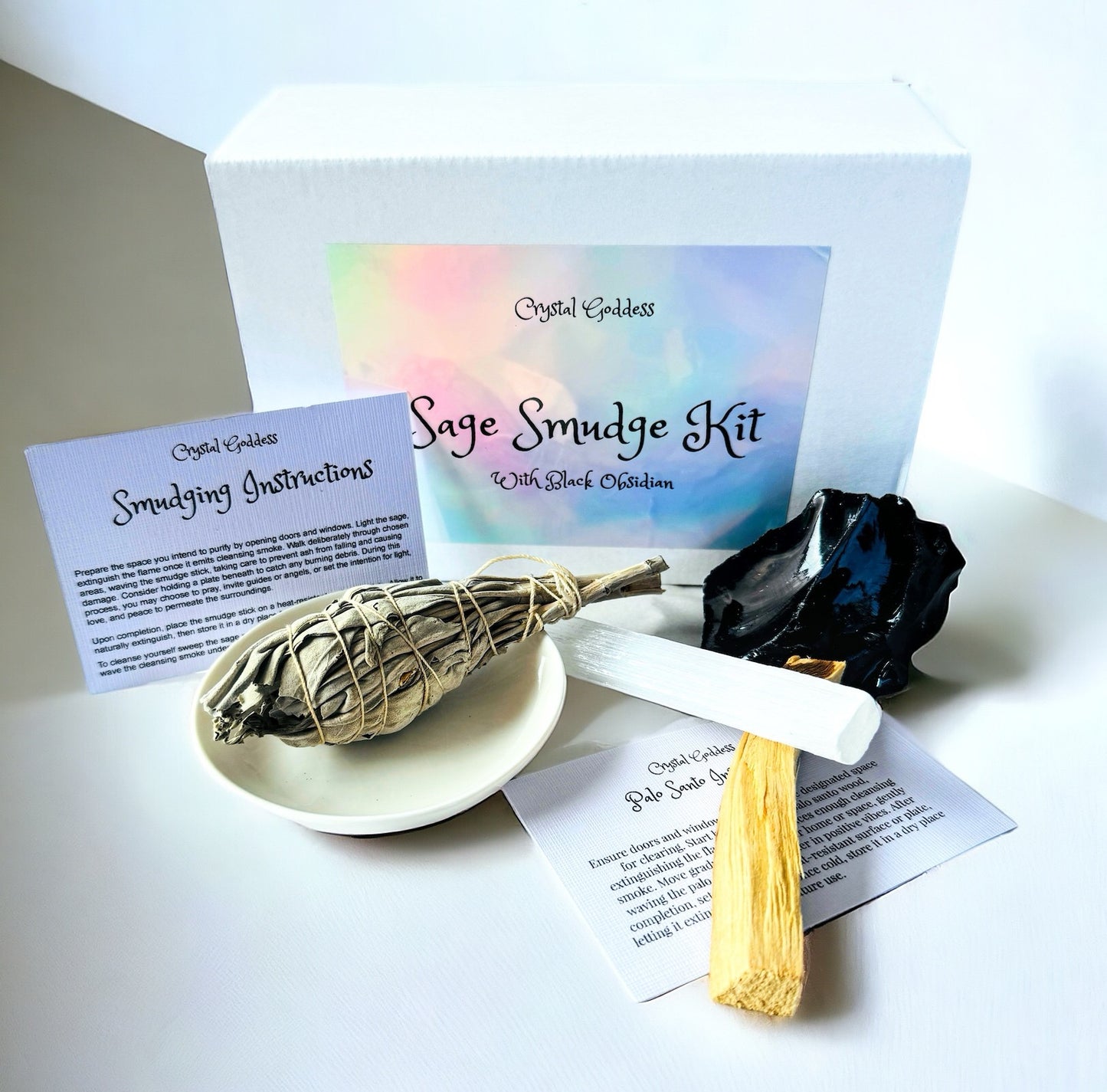White Sage Smudge Kit With Obsidian.