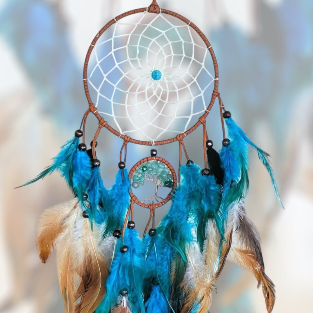 Tree Of Life Turquoise & Tan  Dreamcatcher.