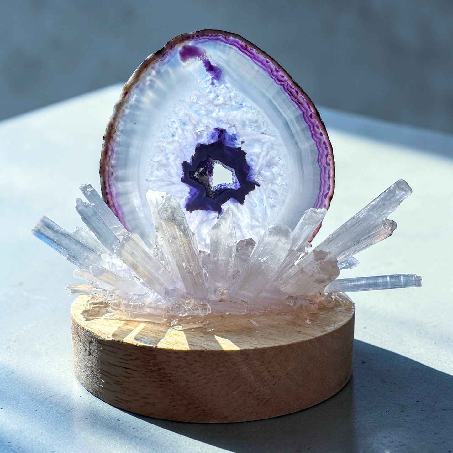 Crystal Cluster Lamp Purple Agate & Selenite (2)