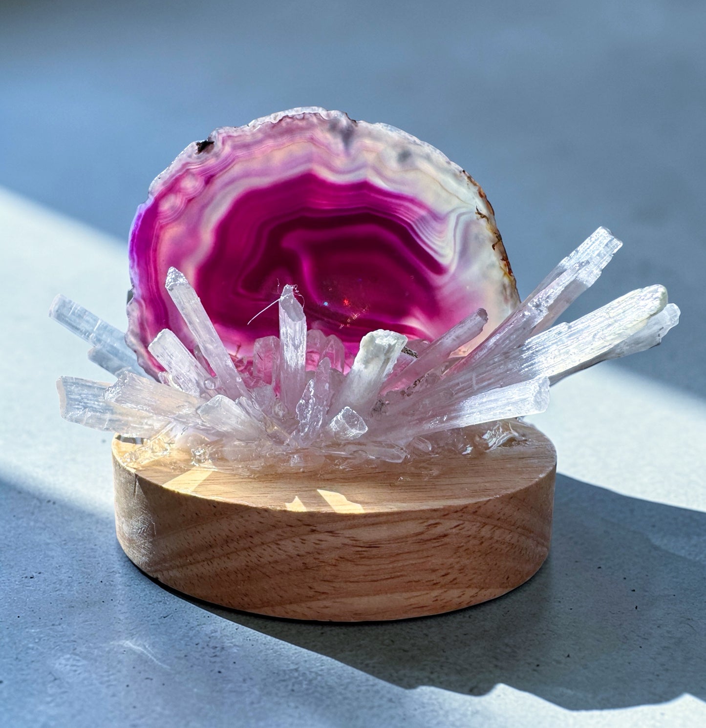 Crystal Cluster Lamp Pink Agate selenite.