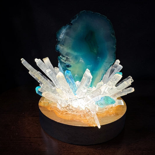 Crystal Cluster Lamp Turquoise Agate & Selenite