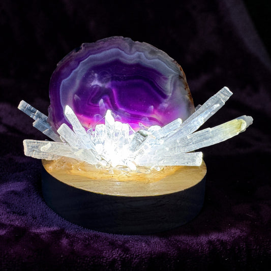Crystal Cluster Lamp Pink Agate selenite.