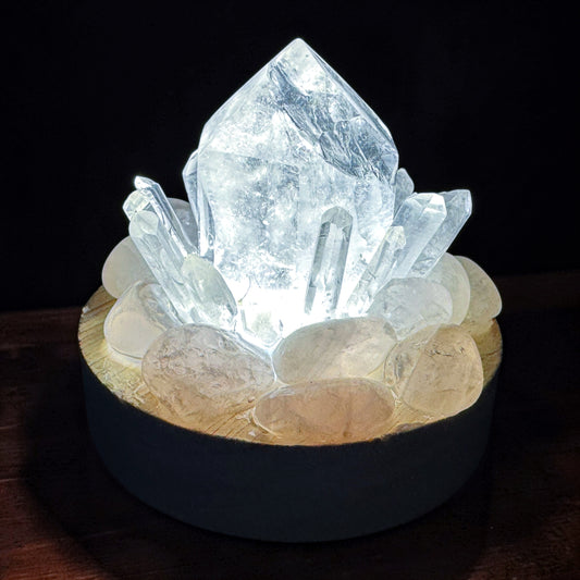 Crystal Cluster Lamp Clear Quartz & Rose Quartz.