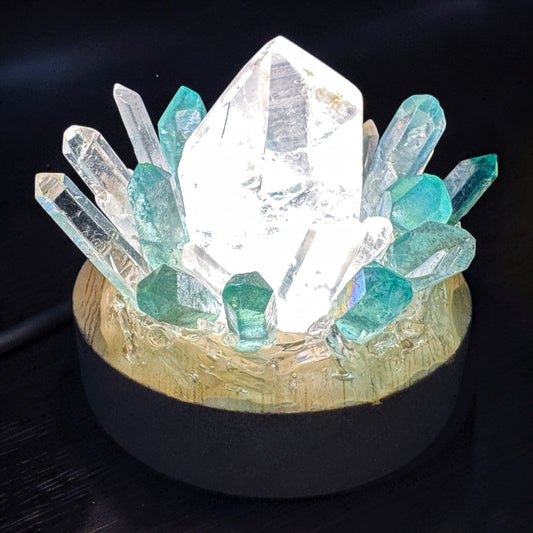 Crystal Cluster Lamp Clear Quartz & Aqua Aura