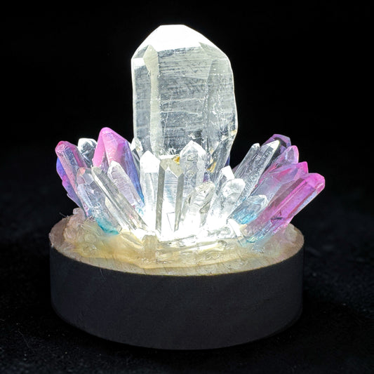 Crystal Cluster Lamp Clear Quartz point & pink Aura Quartz