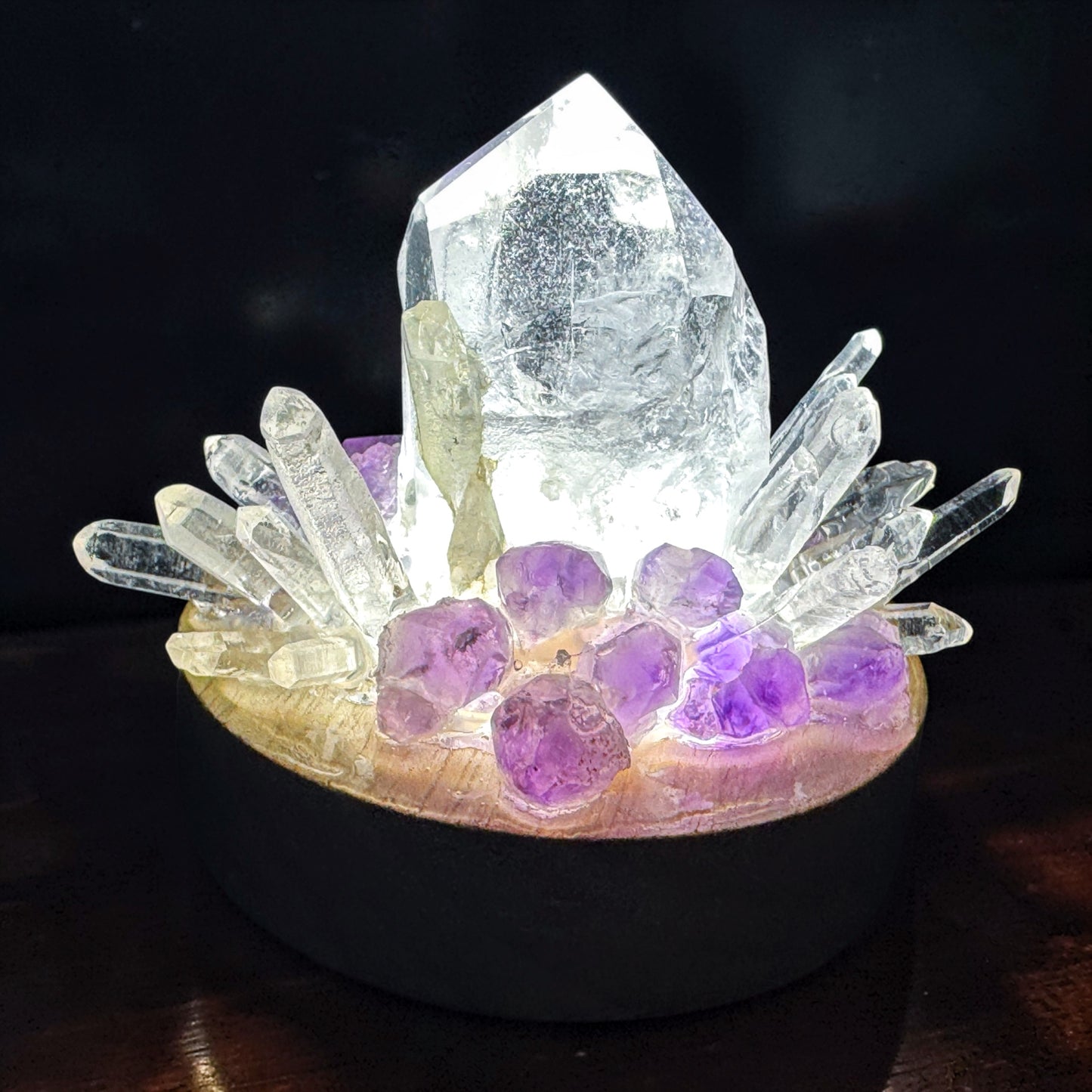 Crystal Lamp Clear Quartz & Amethyst  Cluster Lamp