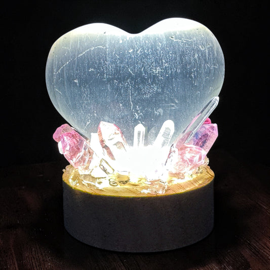 Crystal Cluster Lamp selenite Heart.
