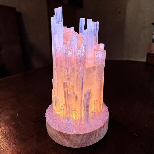 Selenite Lamp Rose Quartz 10cm Base