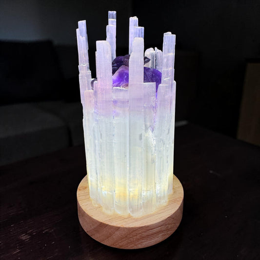 Selenite Lamp Amethyst 10cm Base