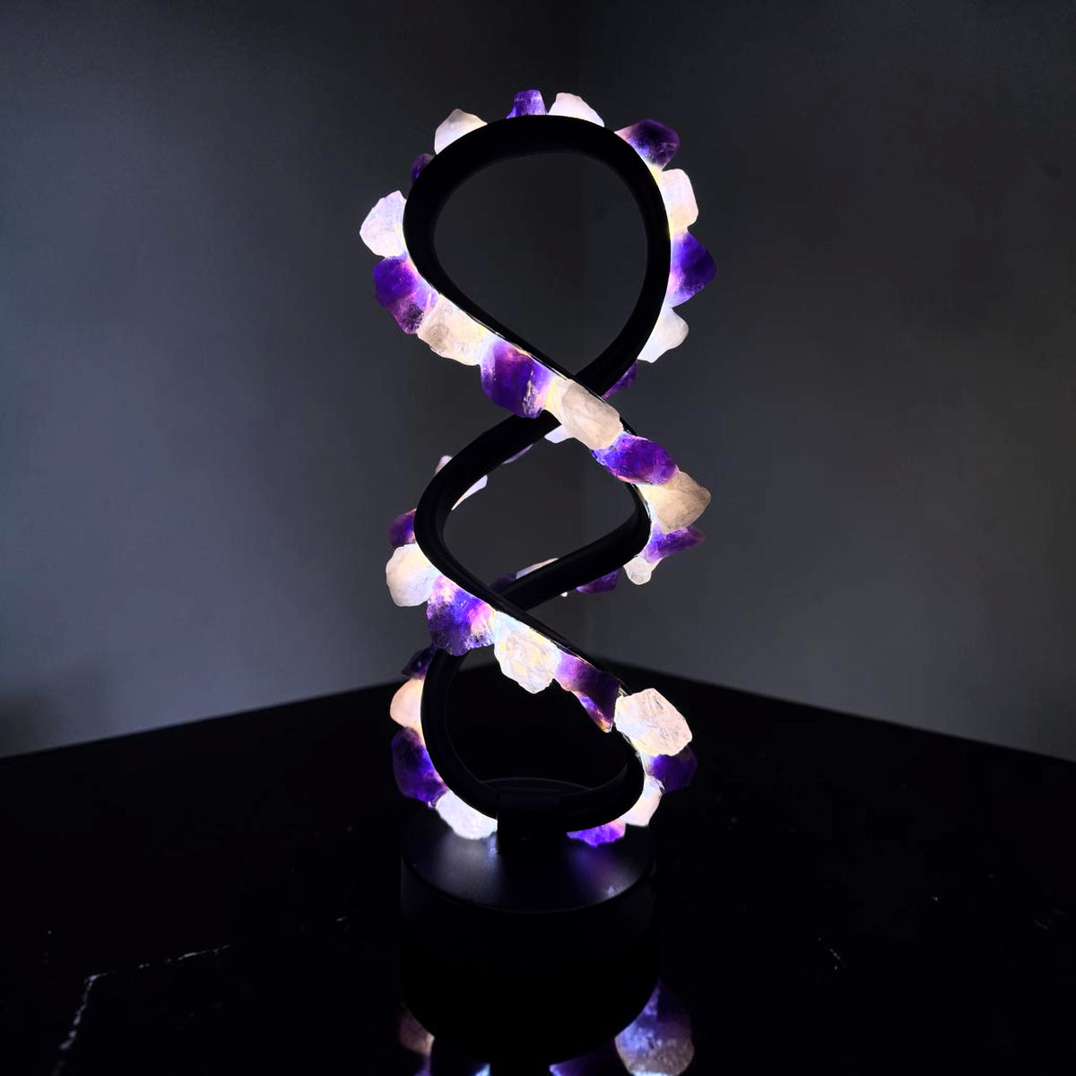 Rose Quartz Amethyst Infinity Crystal Lamp (black)