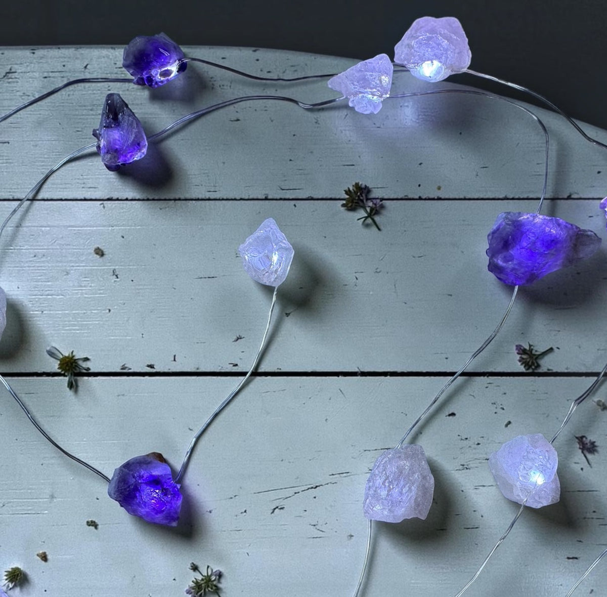 Crystal Fairy Lights (flashing) Amethyst & Rose Quartz 2M Cool.
