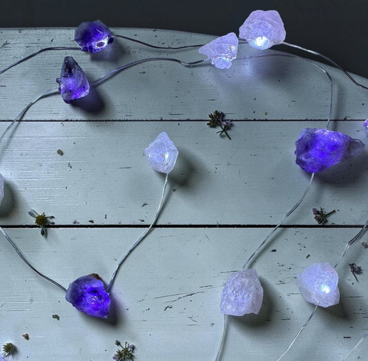 Crystal Fairy Lights (flashing) Amethyst & Rose Quartz 2M Cool.