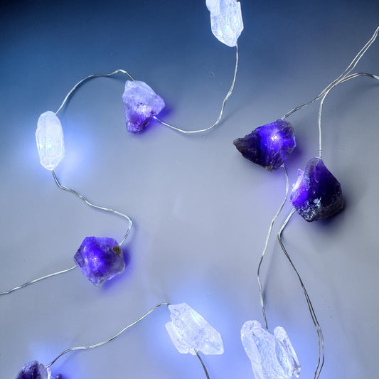 Crystal Fairy Lights (Cool Light 2M) Amethyst & Clear Quartz.