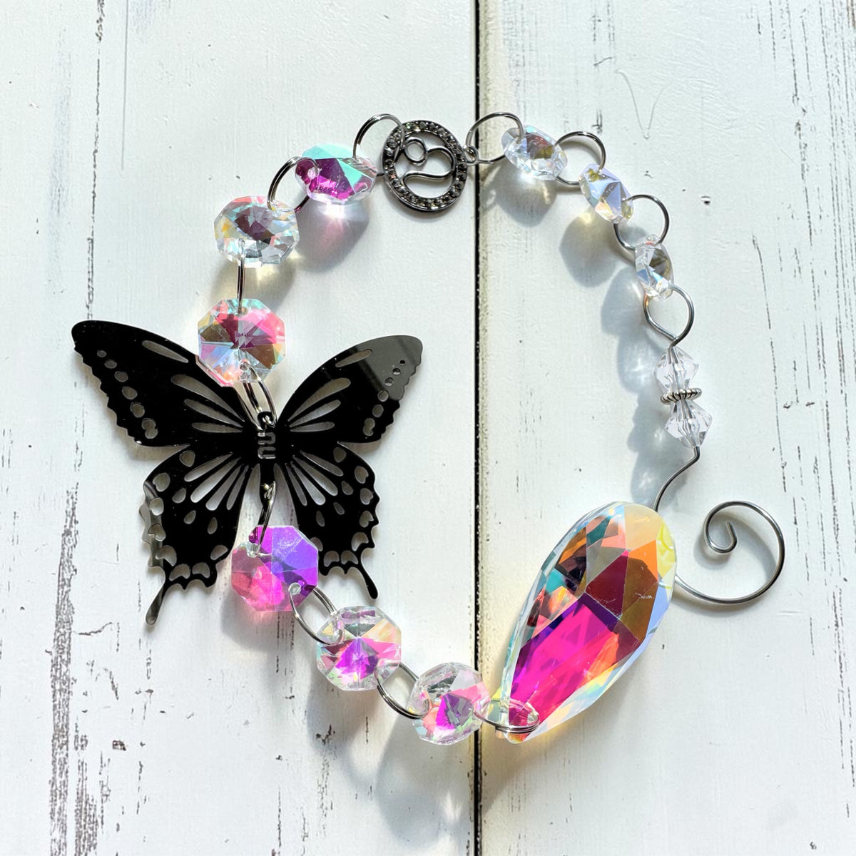 Butterfly Star Sign Sun Catcher with iridescent glass and silver butterfly for home decor