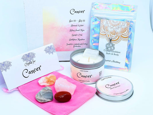 Cancer gift box with candle, pendant and crystals set 