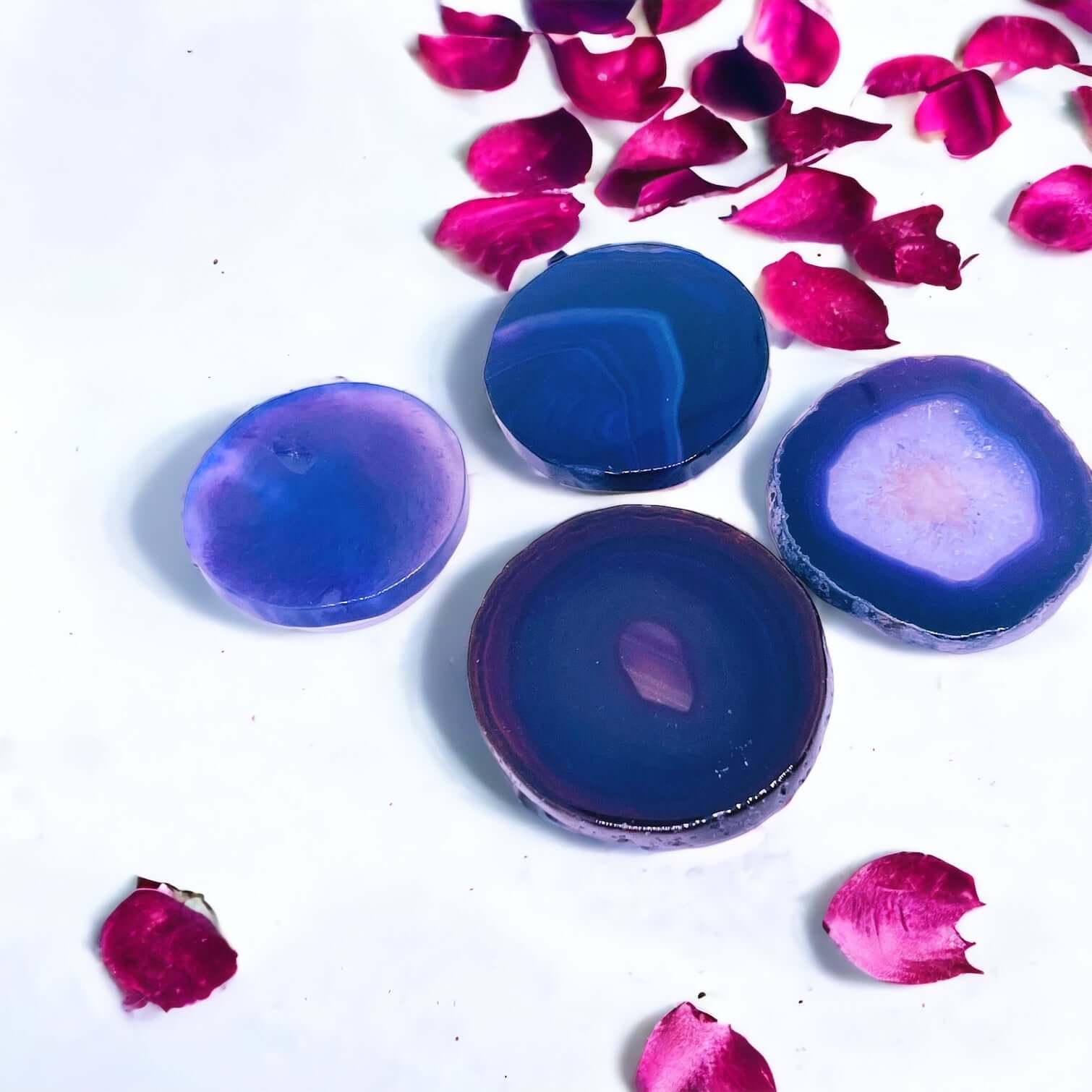 Purple agate pop socket phone holder with petals on white background