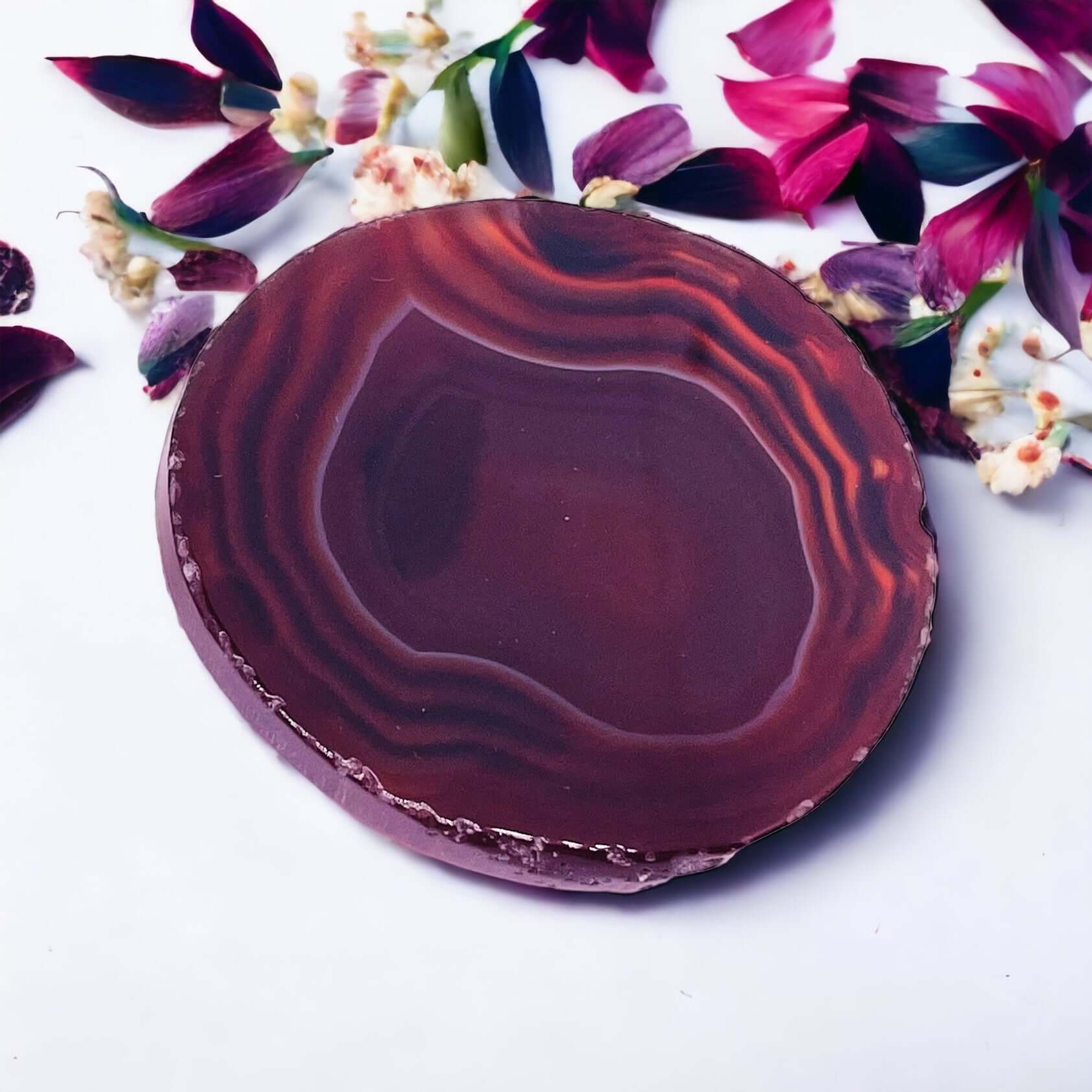 Brown agate pop socket phone holder with petals on white background