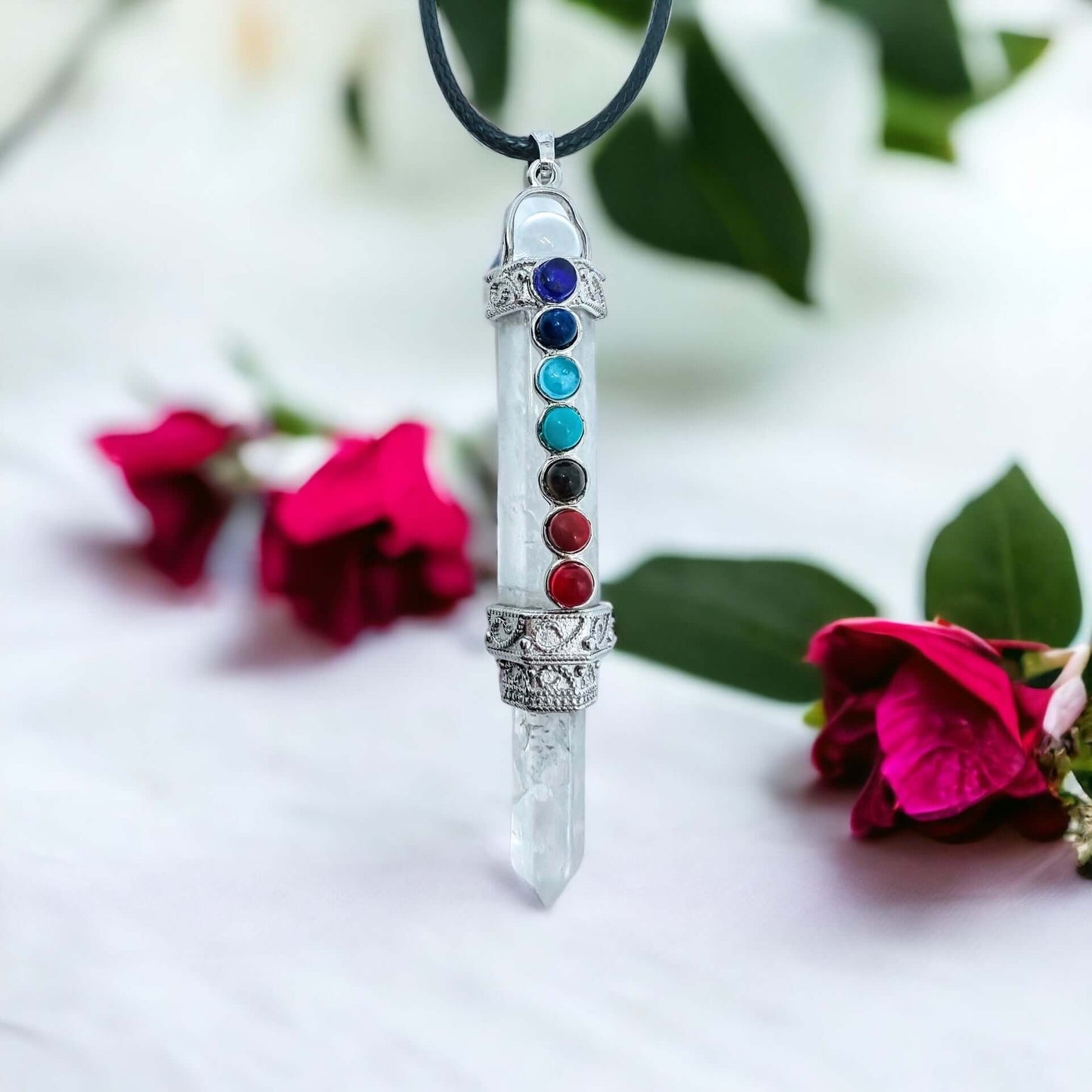 Crystal chakra pendant in Clear quartz